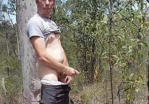 Public bush gay jerk off session