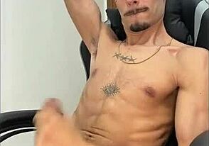 A young guy with a hairy dick cumming hard