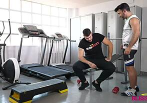 Muscle up with a hot gay scene of a personal trainer in action
