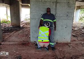 Worker gets hard watching colleague and bangs him on site